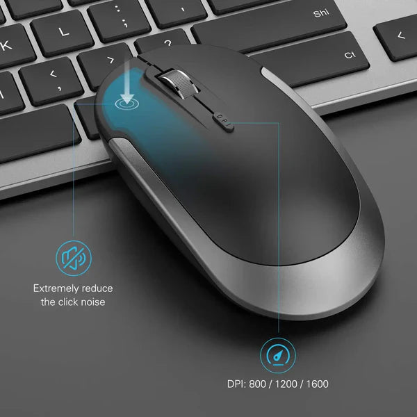 Quiet Wireless Mouse with Adjustable DPI & Ergonomic Design